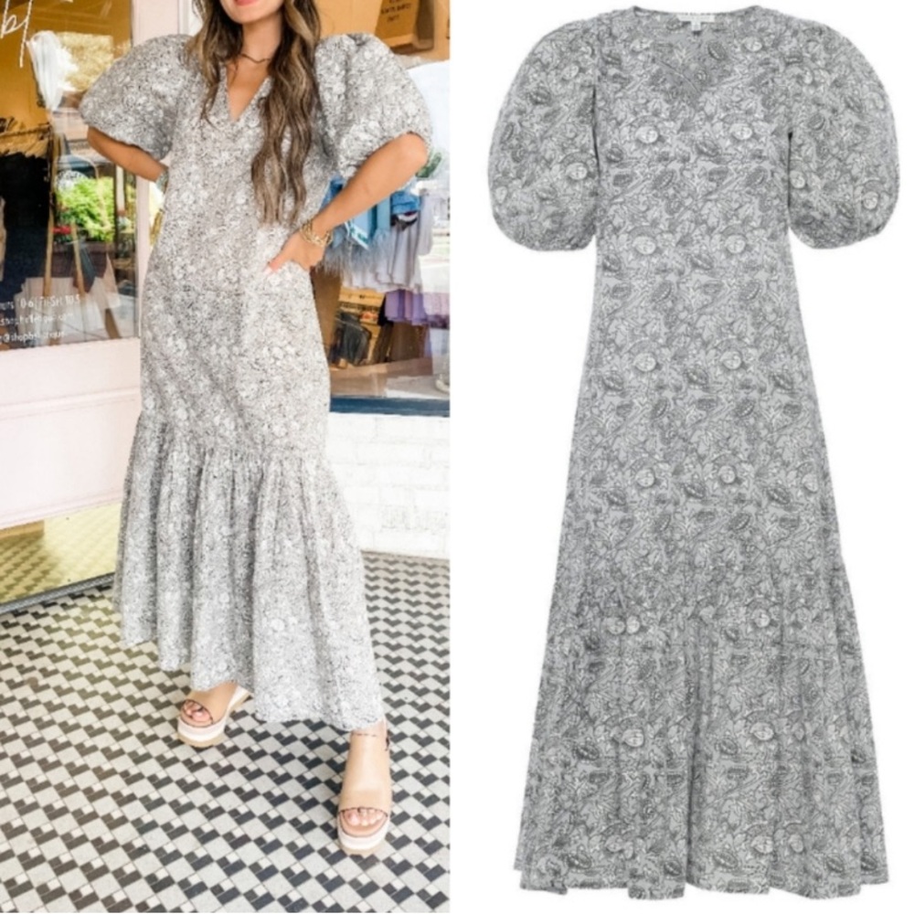 Anna Cate Myers gray floral midi dress size M